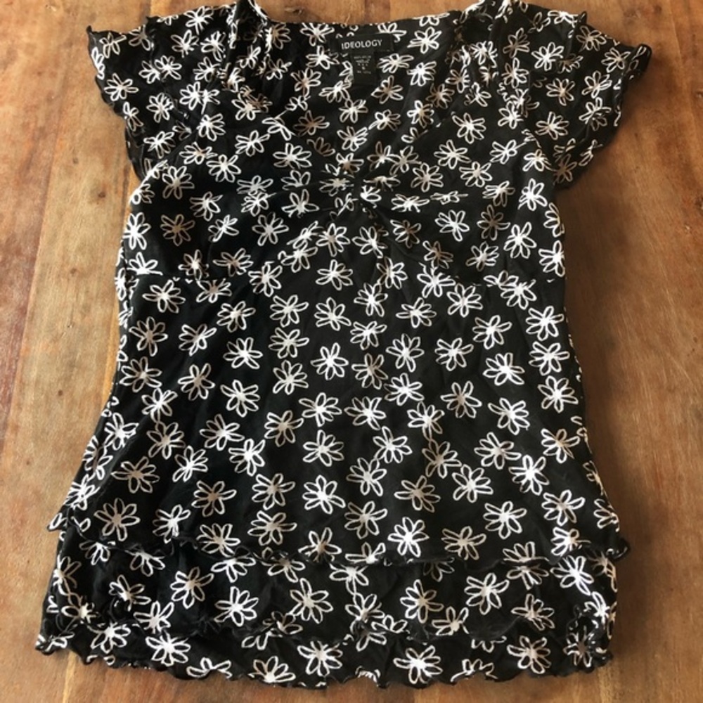 Ideology Blouse Floral Black and White Top